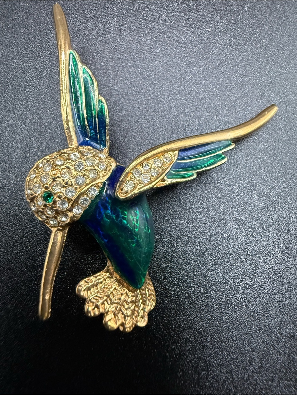 vintage gold-tone hummingbird brooch-Stamped Roman